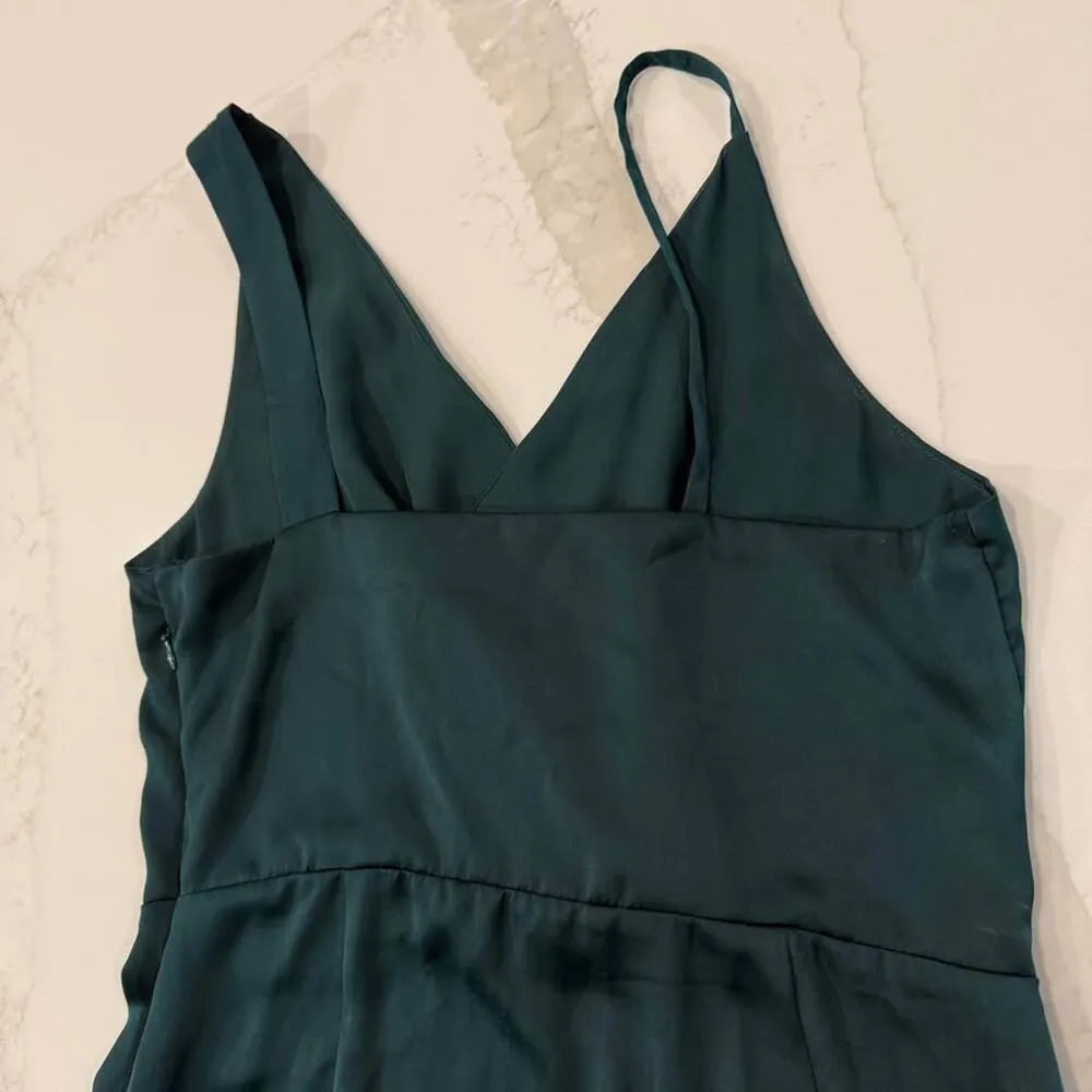 Zara NWT Satin Lace Asymmetrical Midi Slip Dress Womens Medium EmeraldGreen Sexy - Image 9