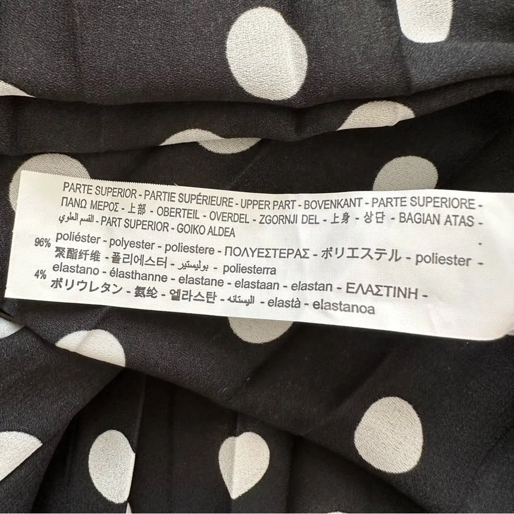 Zara Dress Black White Ivory Contrast Polka Dots Sleeveless Pleated Midi Small - Image 11