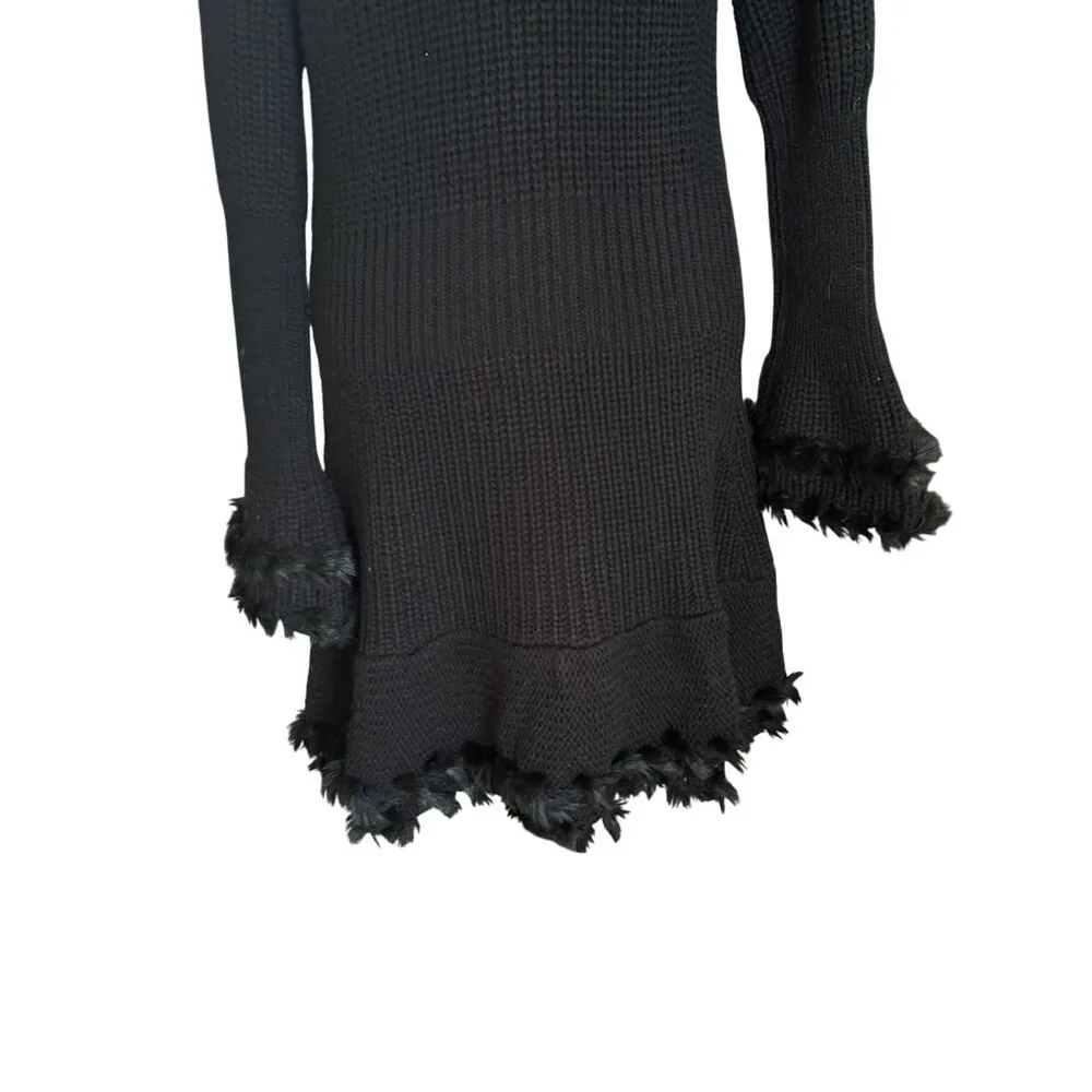 K Jordan Statement Luxe Fur trim Women's Fancy Dress Cardigan Witchy Goth SZ M Black Size M - Image 7