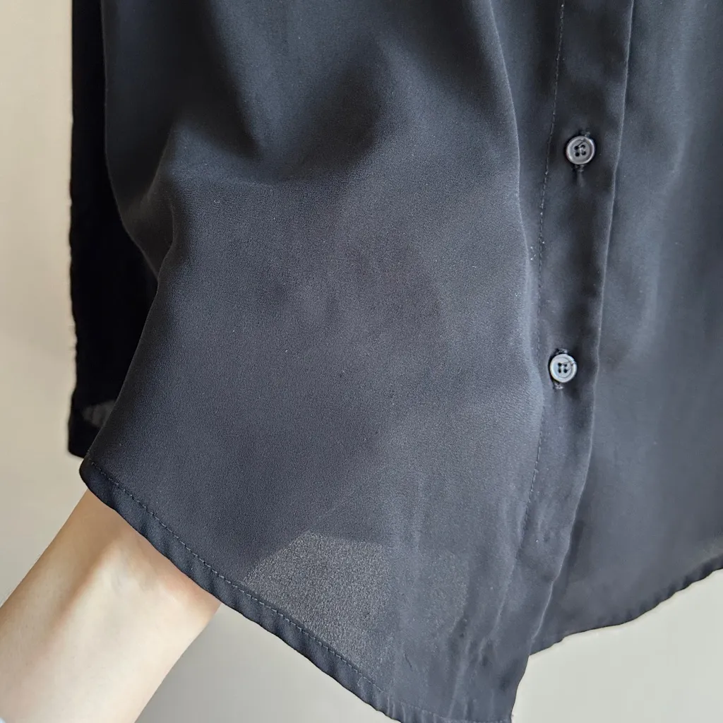 Veronica M . Black Sheer Chiffon Button Down Shirt, Size Medium - Image 6