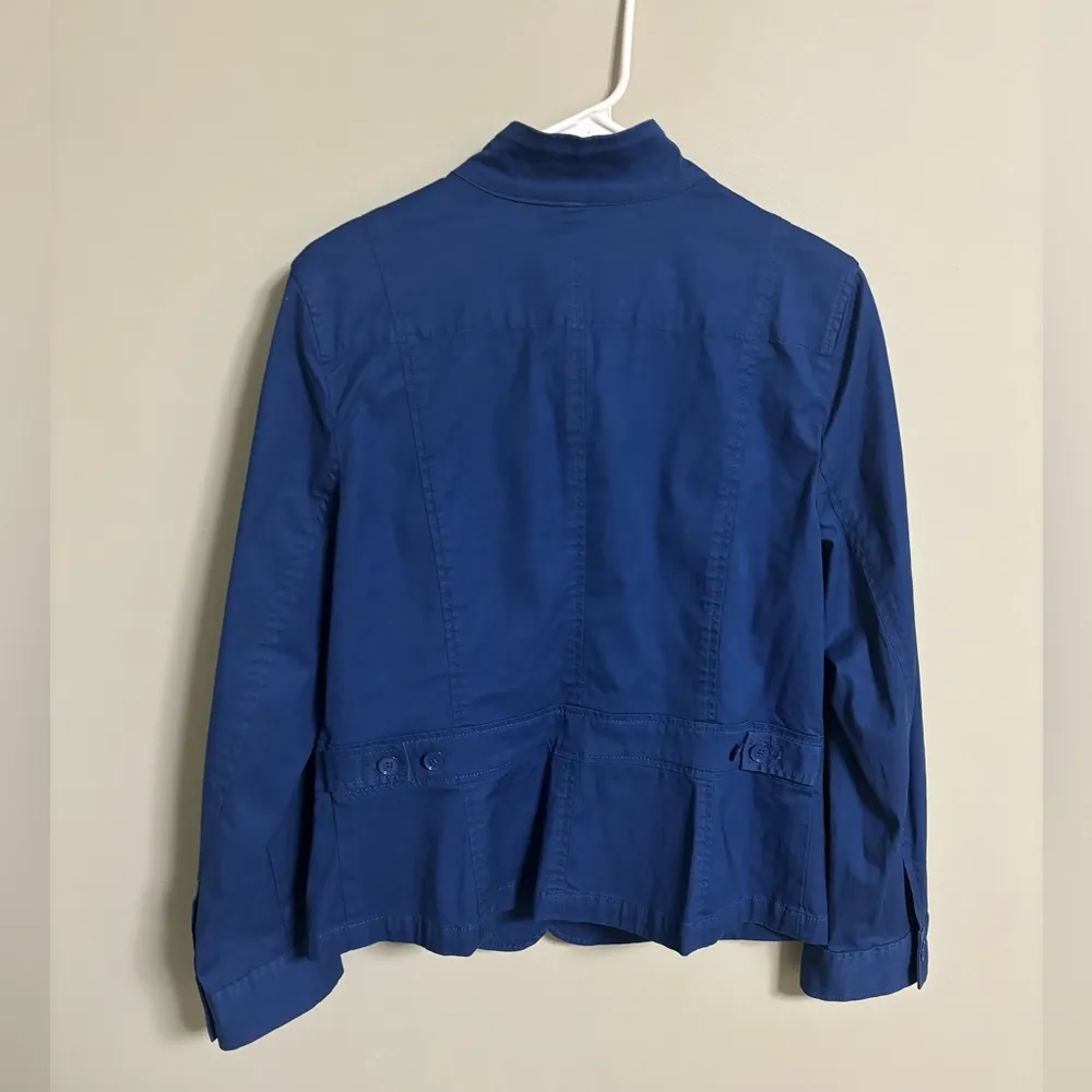 Talbots Blazer Lightweight Jacket Blue Size 14 Button Up Pockets Cotton - Image 2