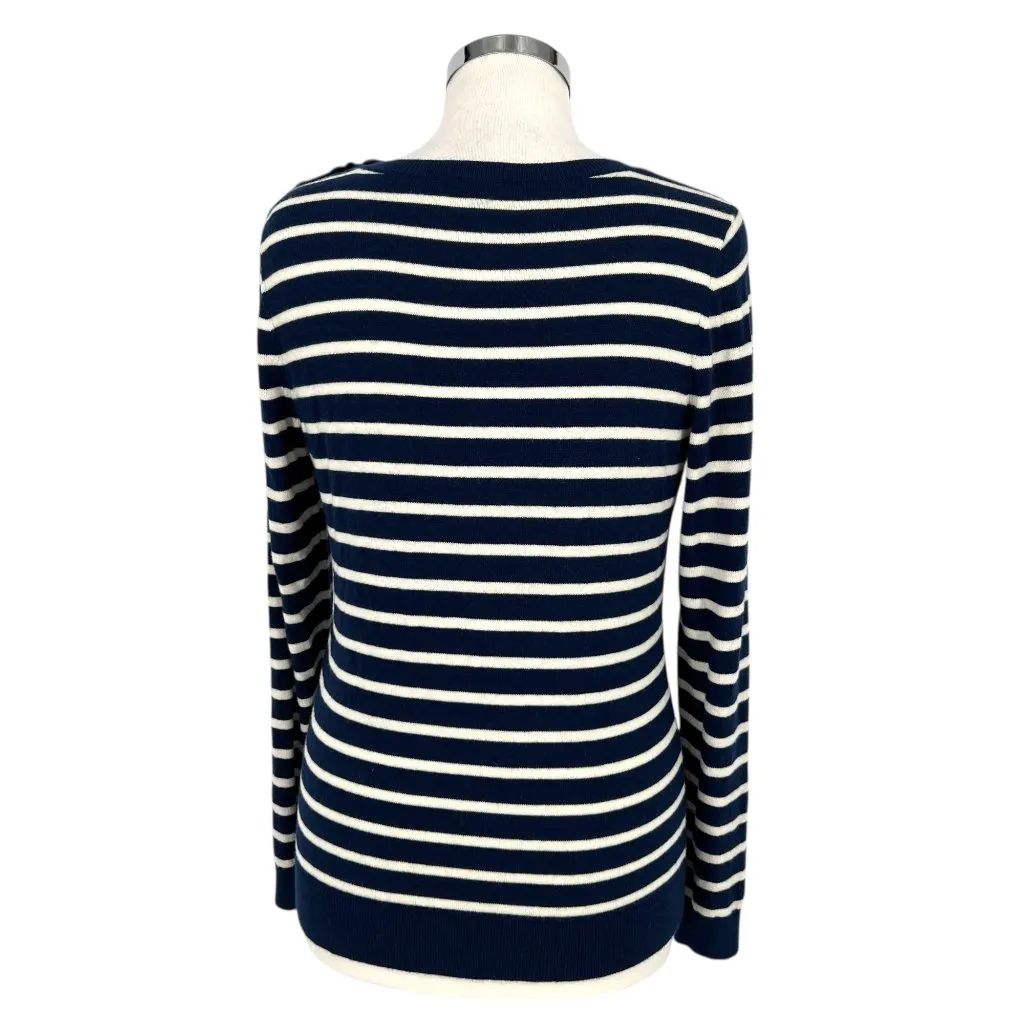 Talbots Nautical Gold Whale Navy White Striped Sweater Size Small - Image 7