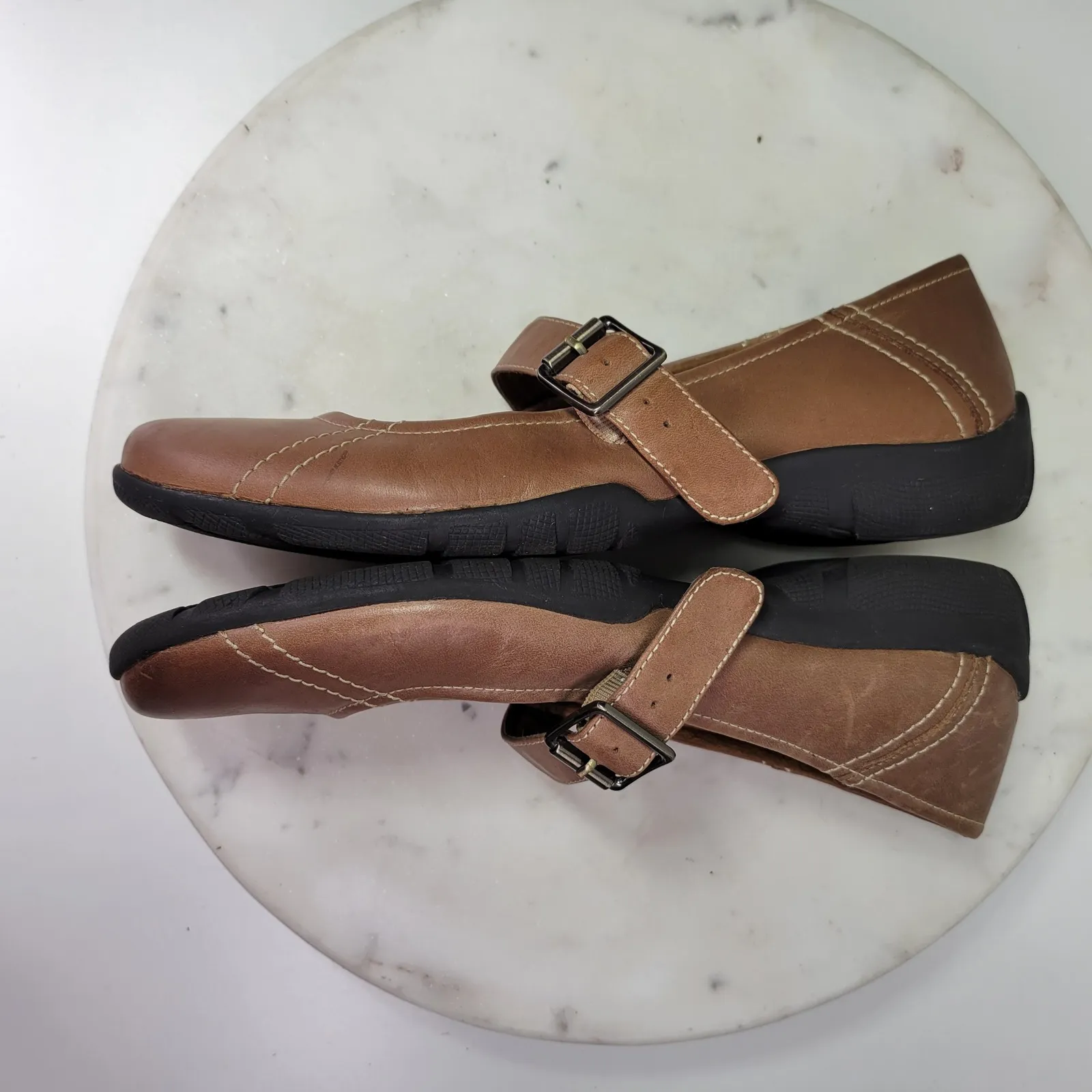 Natural Soul Naturalizer Leather Mary Jane Flats Womens 8 Brown Buckle Strap - Image 5