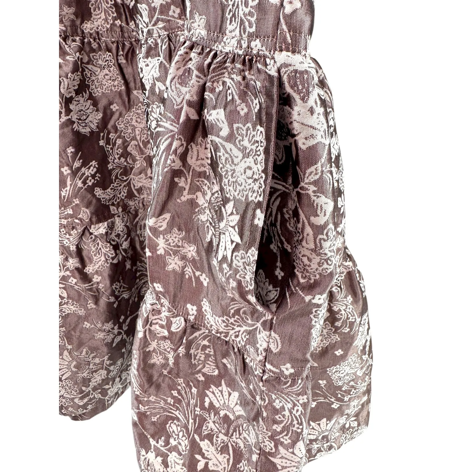 En Saison Jacquard Floral Puff Sleeve Tiered‎ Mini Dress Mauve Pink Brown L Size L - Image 4