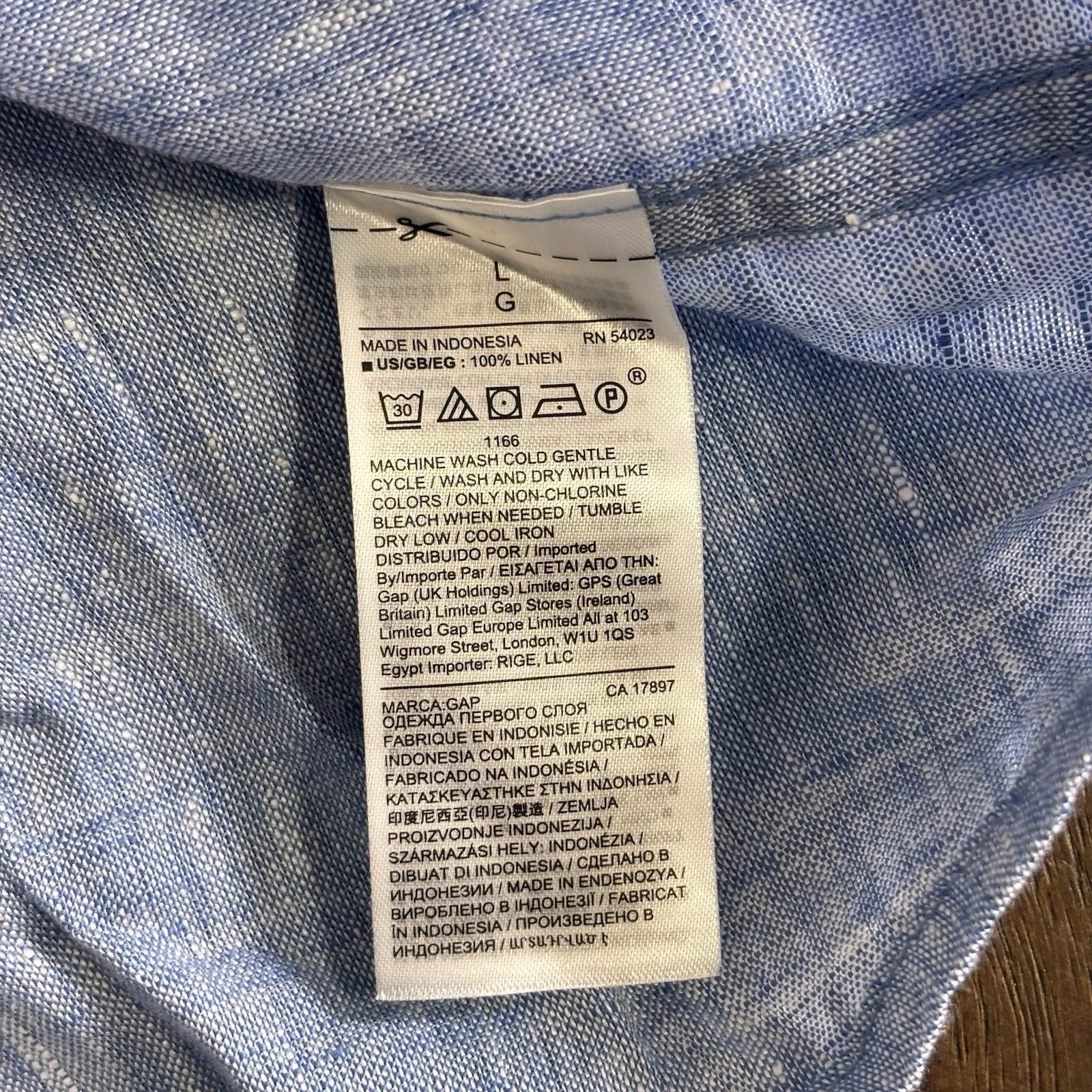 Gap 100% Linen Boyfriend Shirt Light Blue Long Sleeve Large Coastal Beach NEW - Image 7