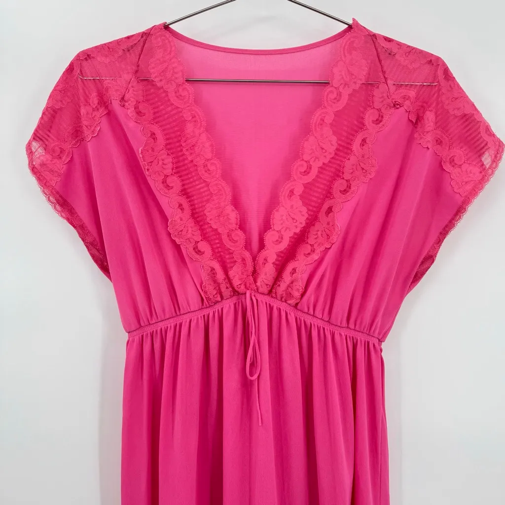 Vintage JCPenney Pink Long Nightgown Lace Trim V Neck High Waist Intimates M - Image 2