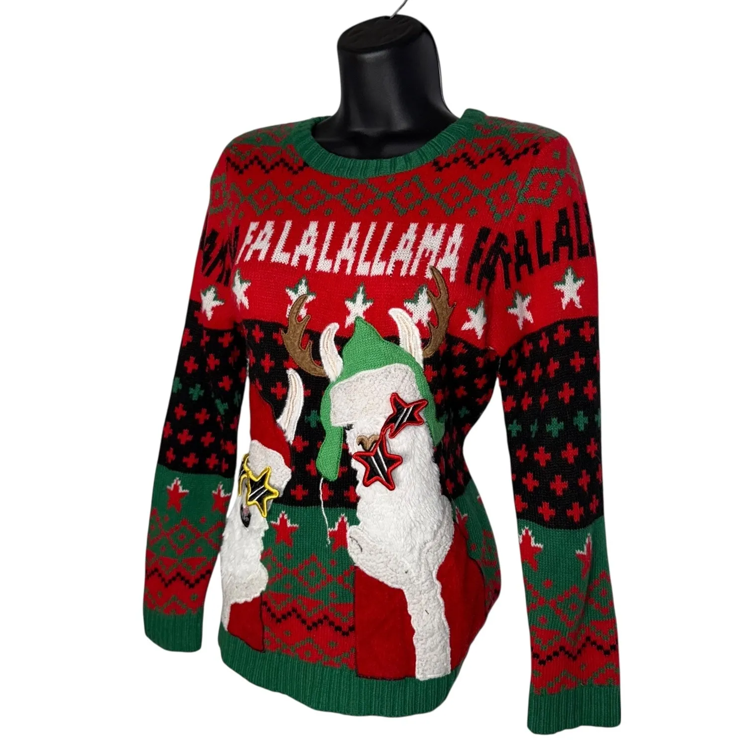 Ugly Christmas Sweater Llamas Falala Crew Neck Knit Pullover - Image 2