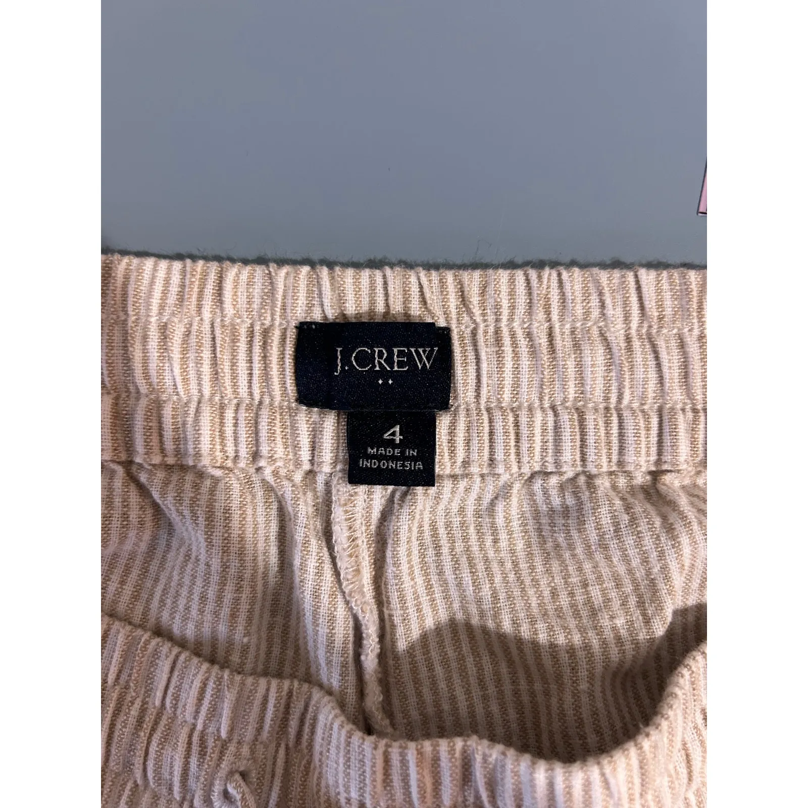 J. Crew pants womens 4 linen blend wide leg pin stripe elastic waist coastal - Image 5