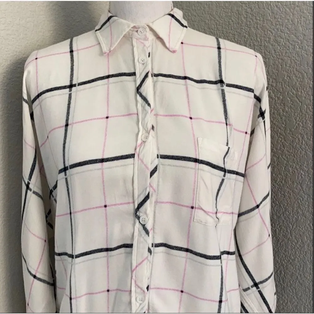Two by Vince Camuto Oversized Plaid Button Size XS Pink - Image 10