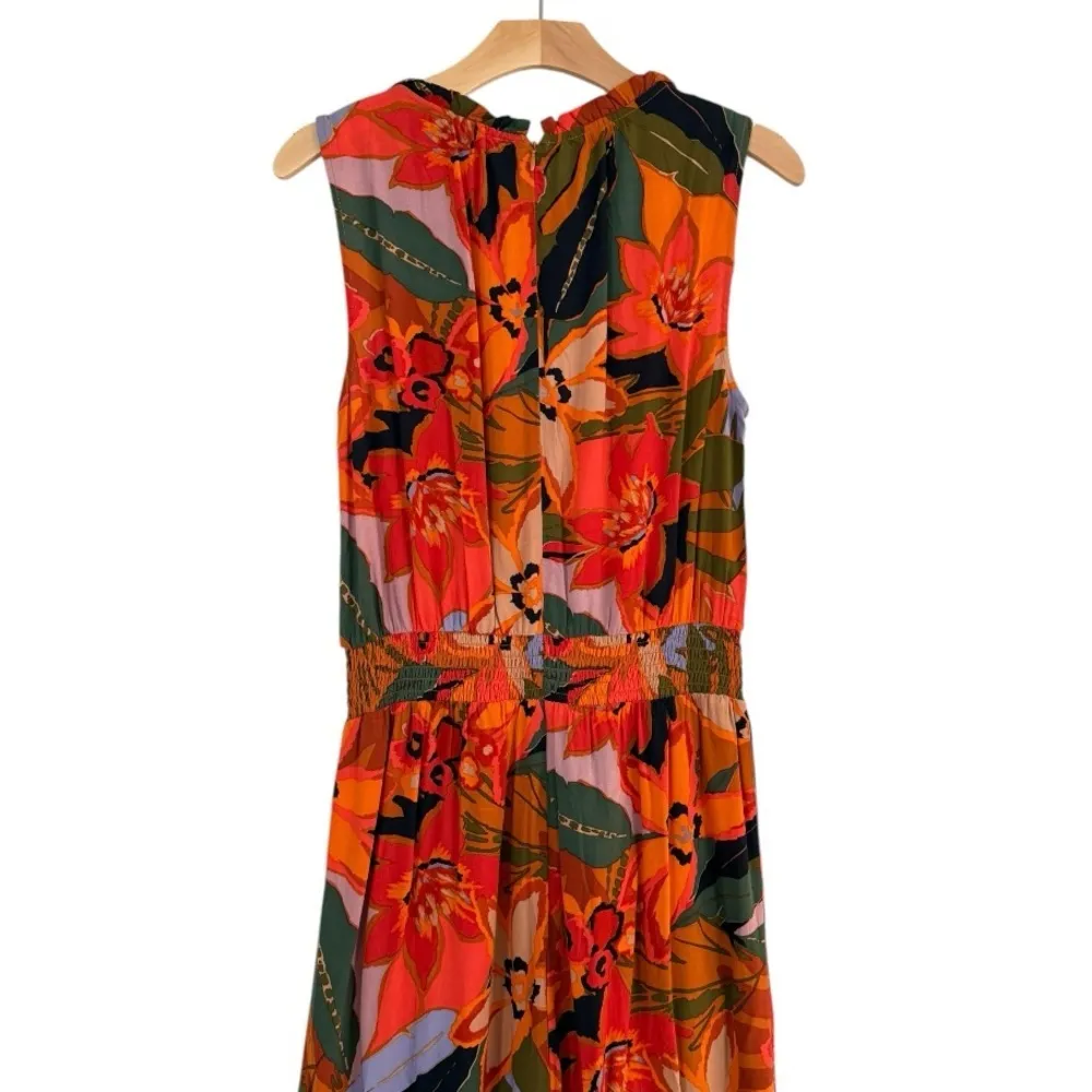 MSK Sleeveless Rayon Tropical Print Women’s Jumpsuit Romper Size M NEW Orange Size M - Image 2