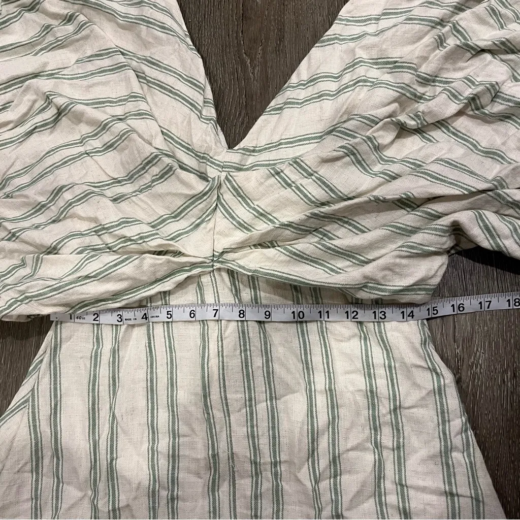 NWOT ASOS EDITION vneck drapey maxi dress in linen mix cream green stripe size 6 - Image 9