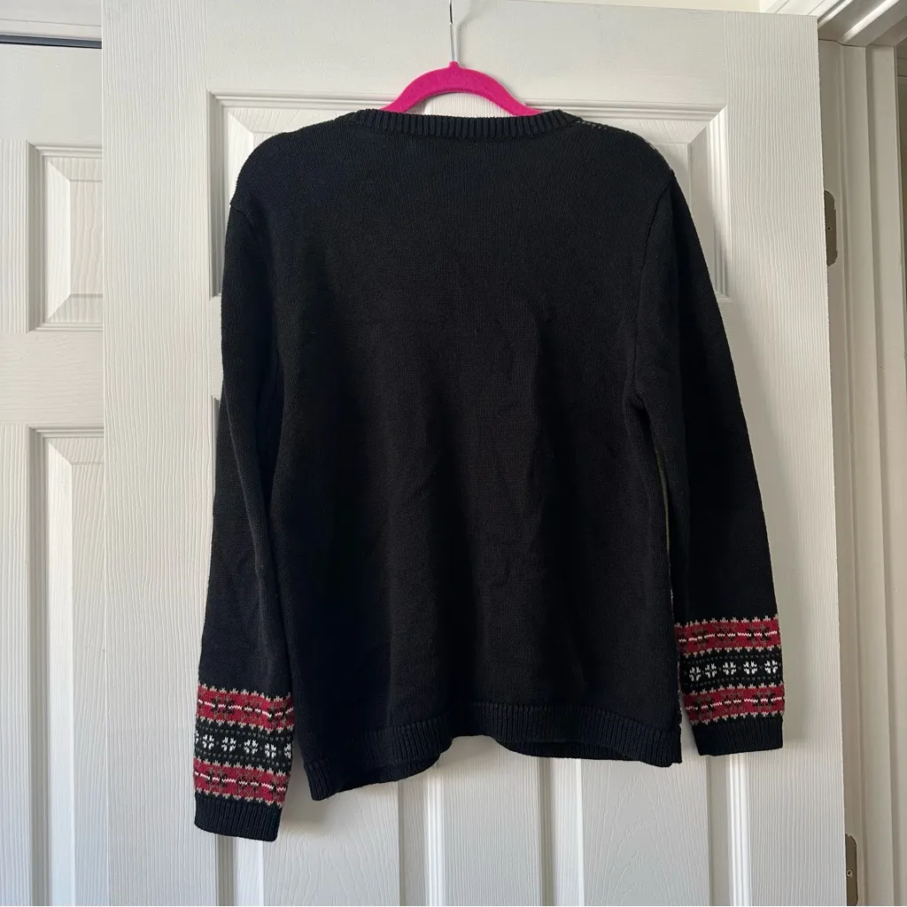 Vintage Cherokee Festive Holiday Black and Red Knit Cardigan! - Image 3