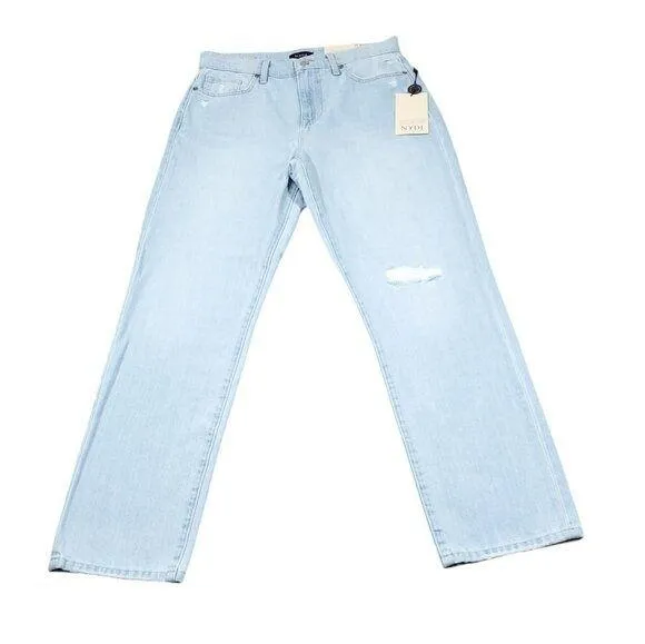 NYDJ Charlotte Relaxed Straight Leg Jeans Light Wash Blue Ripped Size 26 - Image 1