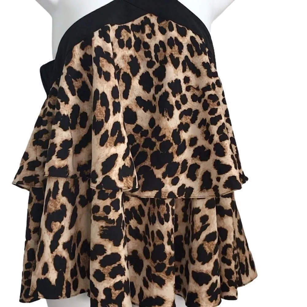 Bloomingdale’s Leopard Print Criss Cross Ruffle Tired Flowy Halter Top M NWT Brown Size M - Image 10