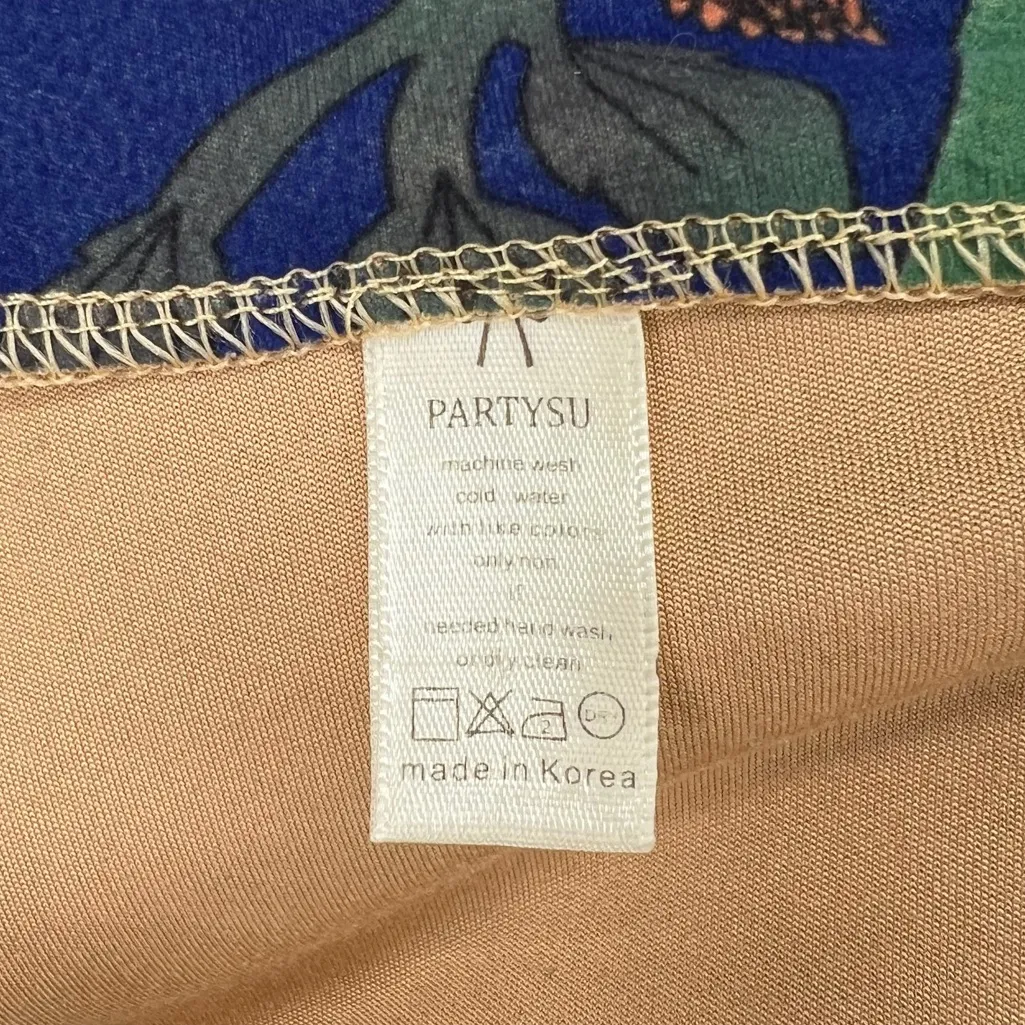 Partysu Korean Floral Knit Dress Long Sleeve Stretchy Shift Dress Medium Blue - Image 4