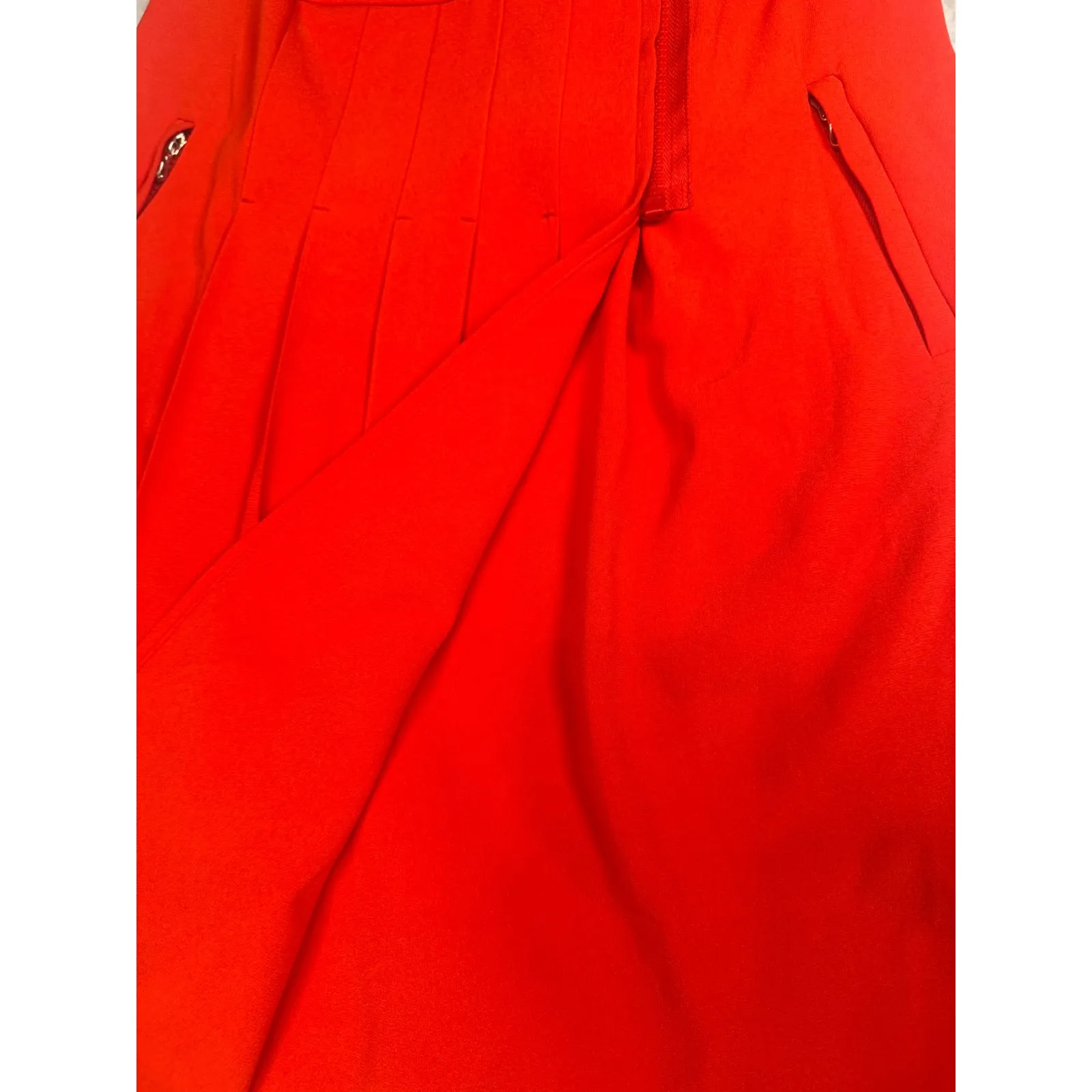 Carlisle Red Sleeveless Dress Pleated Midi‎ Dress Zipper Pockets Size 6 Career - Image 8