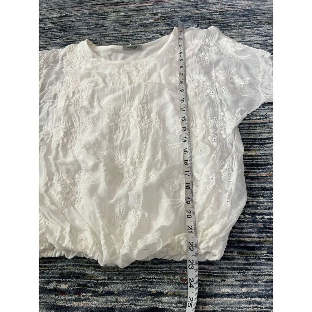 Tendenze white silk blend embroidered top with elastic hem Italy size M Size M - Image 9