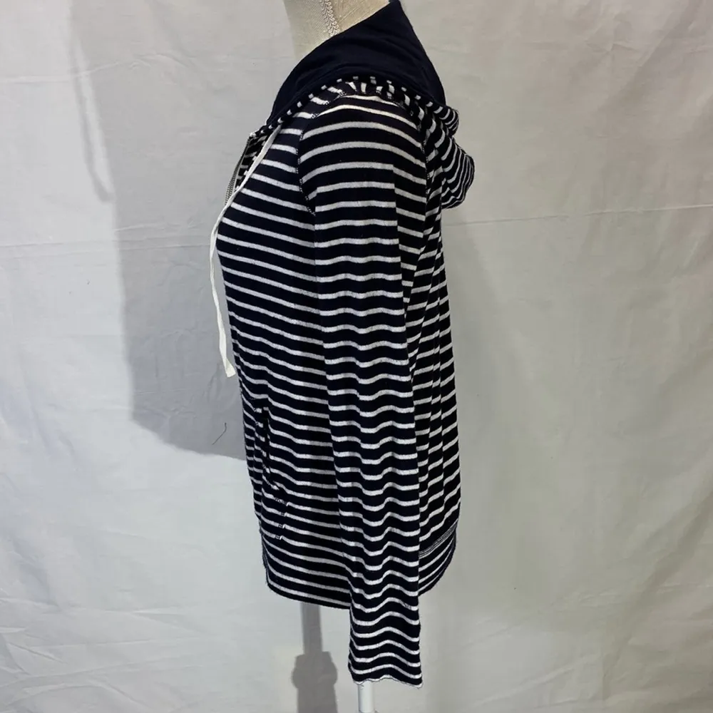 Iris Full Zip Navy Blue and White Striped Hoodie Size L - Image 3