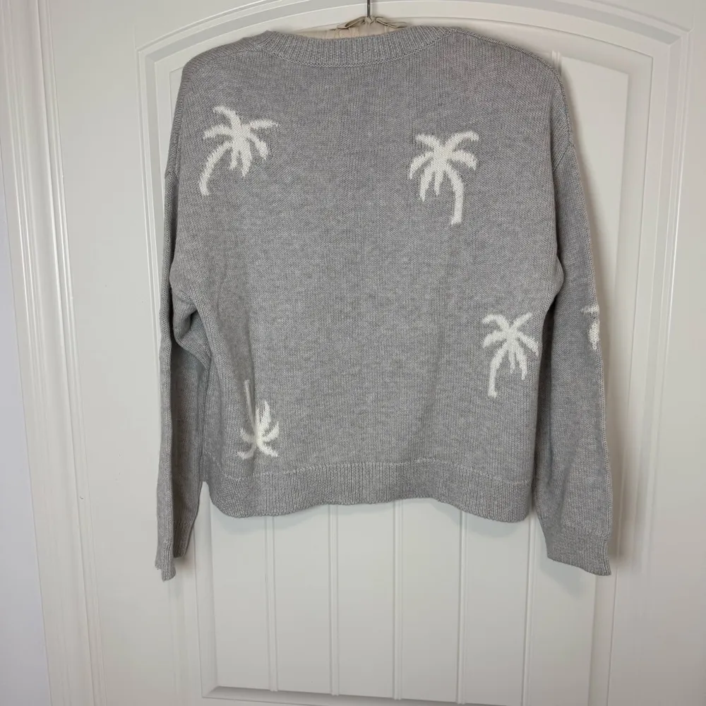 Rails Gray and White Crew Neck Sweater with Palm Tree Design - Image 2