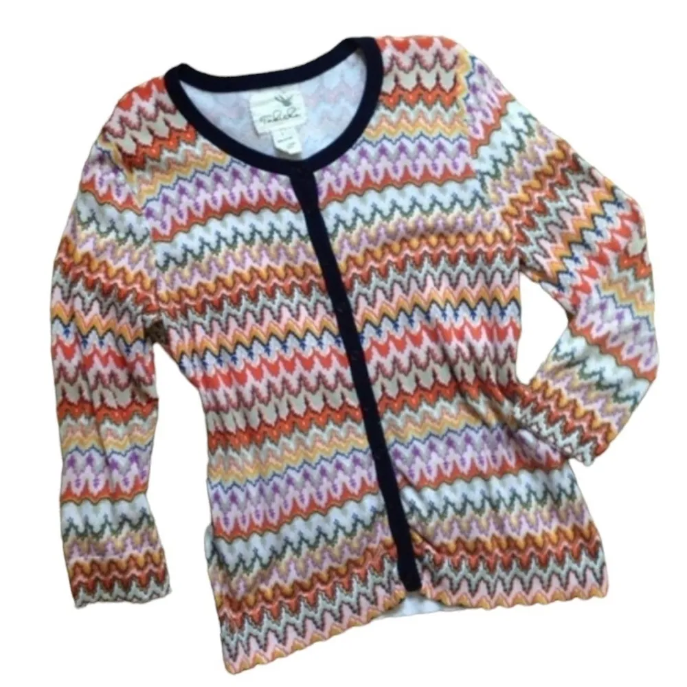 🔵 SALE 3/$25 ANTHROPOLOGIE TABITHA CHEVRON FREQUENCIES COTTON CARDIGAN SWEATER S - Image 4