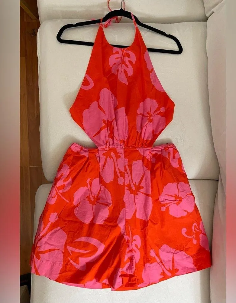 NWOT Staud Printed Halter Neck Georgia Rent The Runway Romper Pink Red Size 10 - Image 11