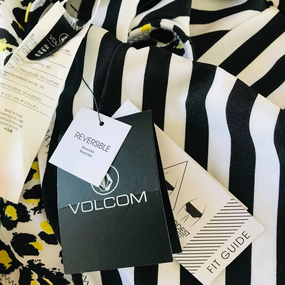 New Volcom Seeing Spots Reversible One-Piece Swimsuit Leopard Striped Size S - Image 10