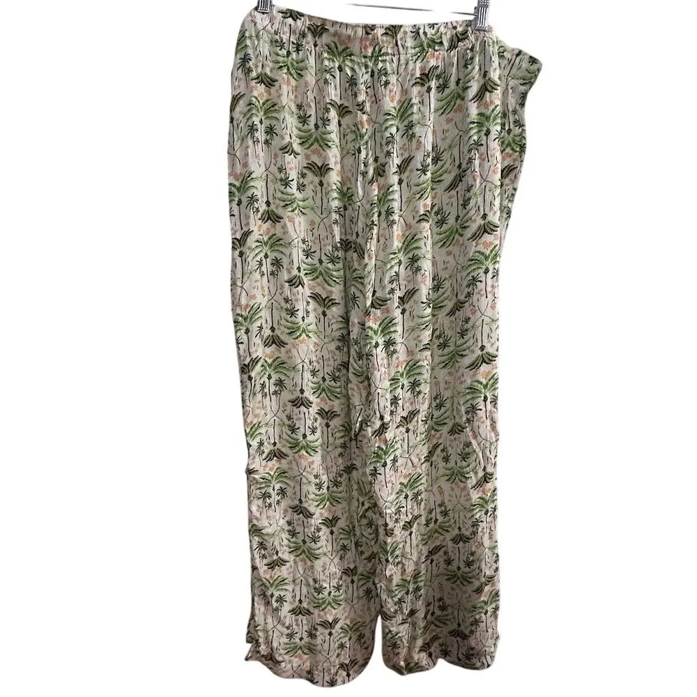 Old Navy Women's XXL Tropical Floral High Waist Wide-Leg Pants Side Slits - Image 9