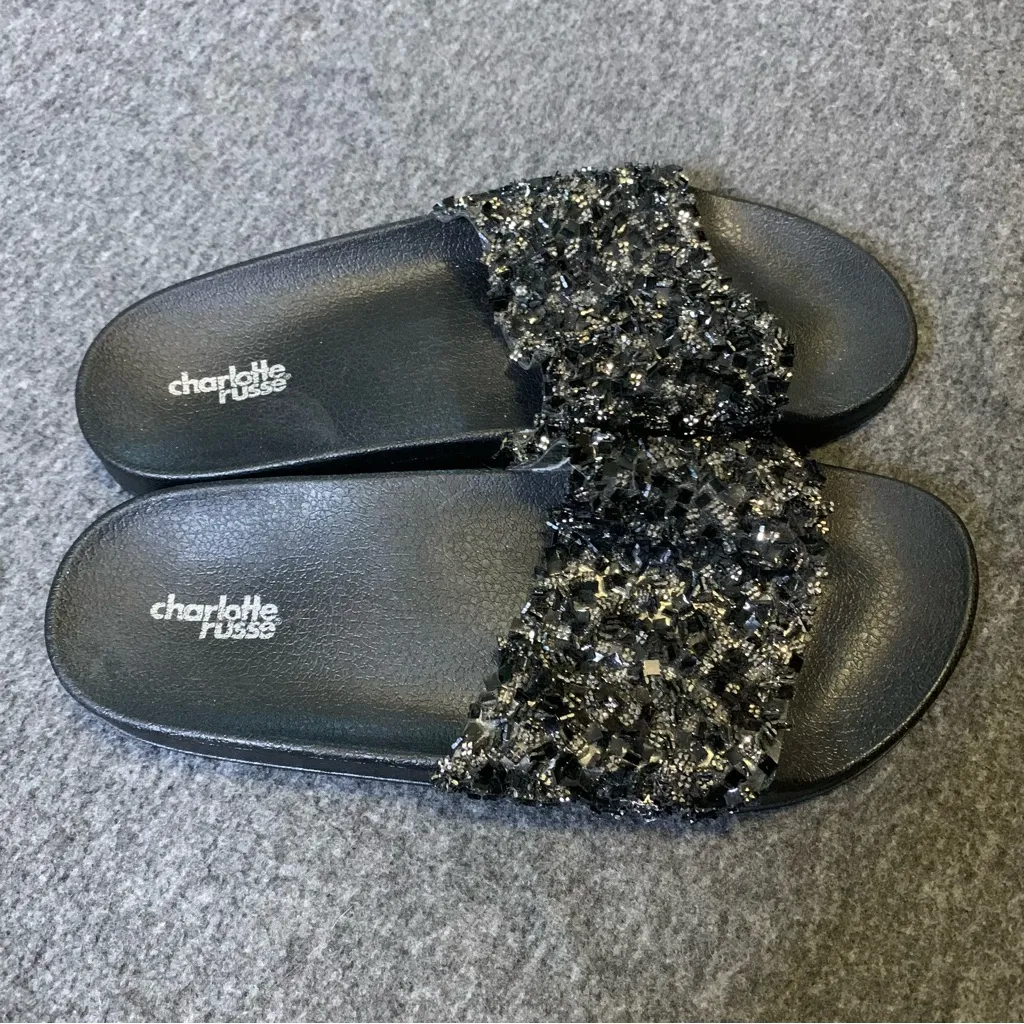 Womans Charlotte Russe Black Dazzled Sandal Slides - Image 2