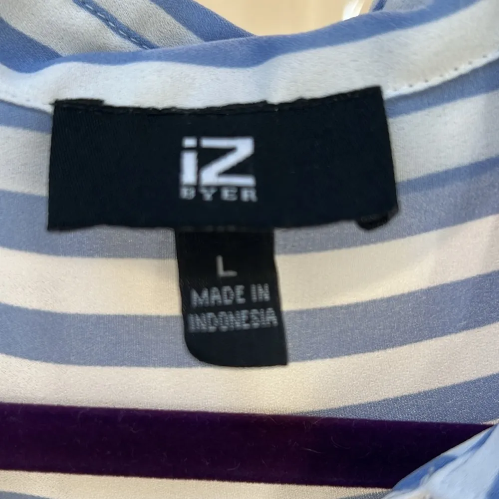 Striped blue and white blouse button-down ¾ sleeves - Image 2