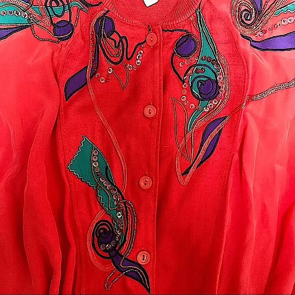 Vintage 80s Marc d’Alcy Pullover Sweater Beaded Sequin Top Shoulder Pads size M Red Size M - Image 4