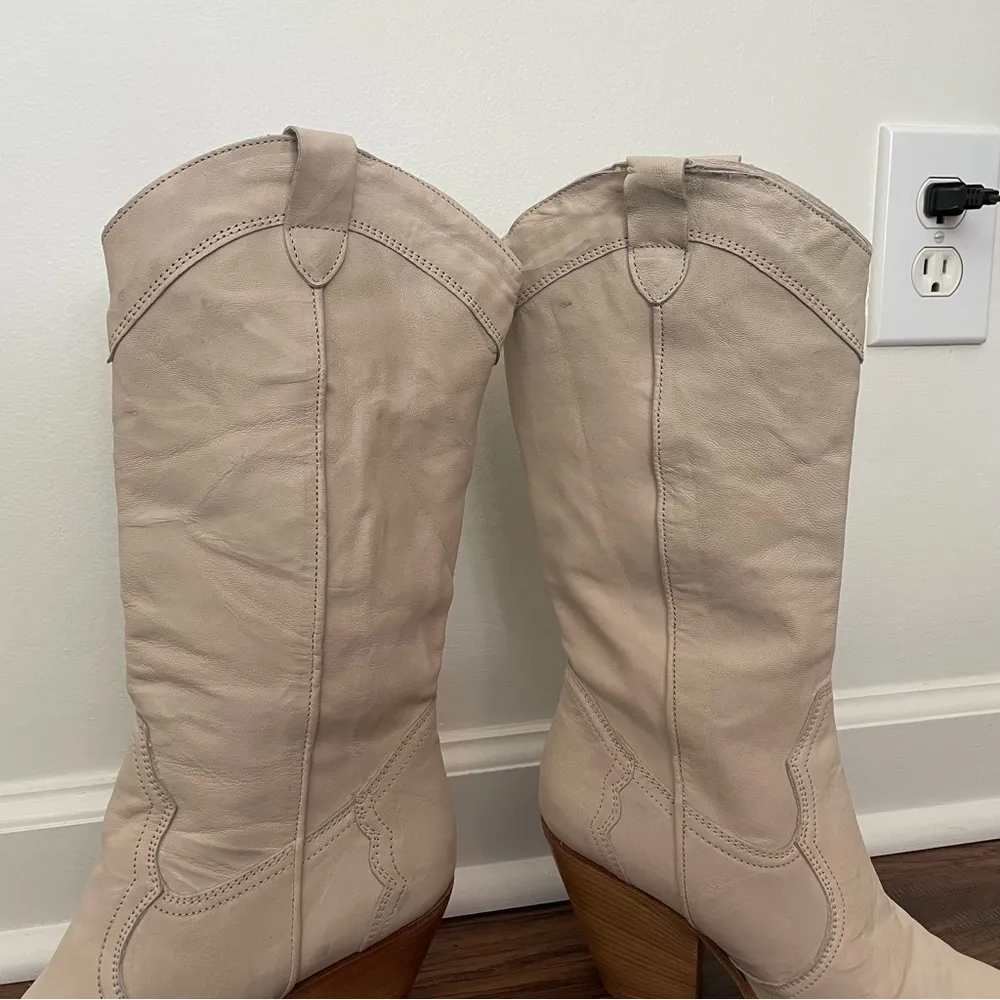 NWOT Free People Brayden Mid Tall Leather Western Boot Sz 41 Heel Toecap Cream - Image 13