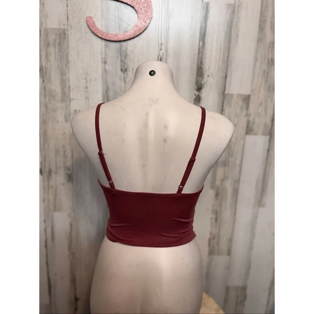 Bozzolo Ribbed Twist Front Crop Cami Women’s Small Mauve Pink Adjustable Strap T - Image 5