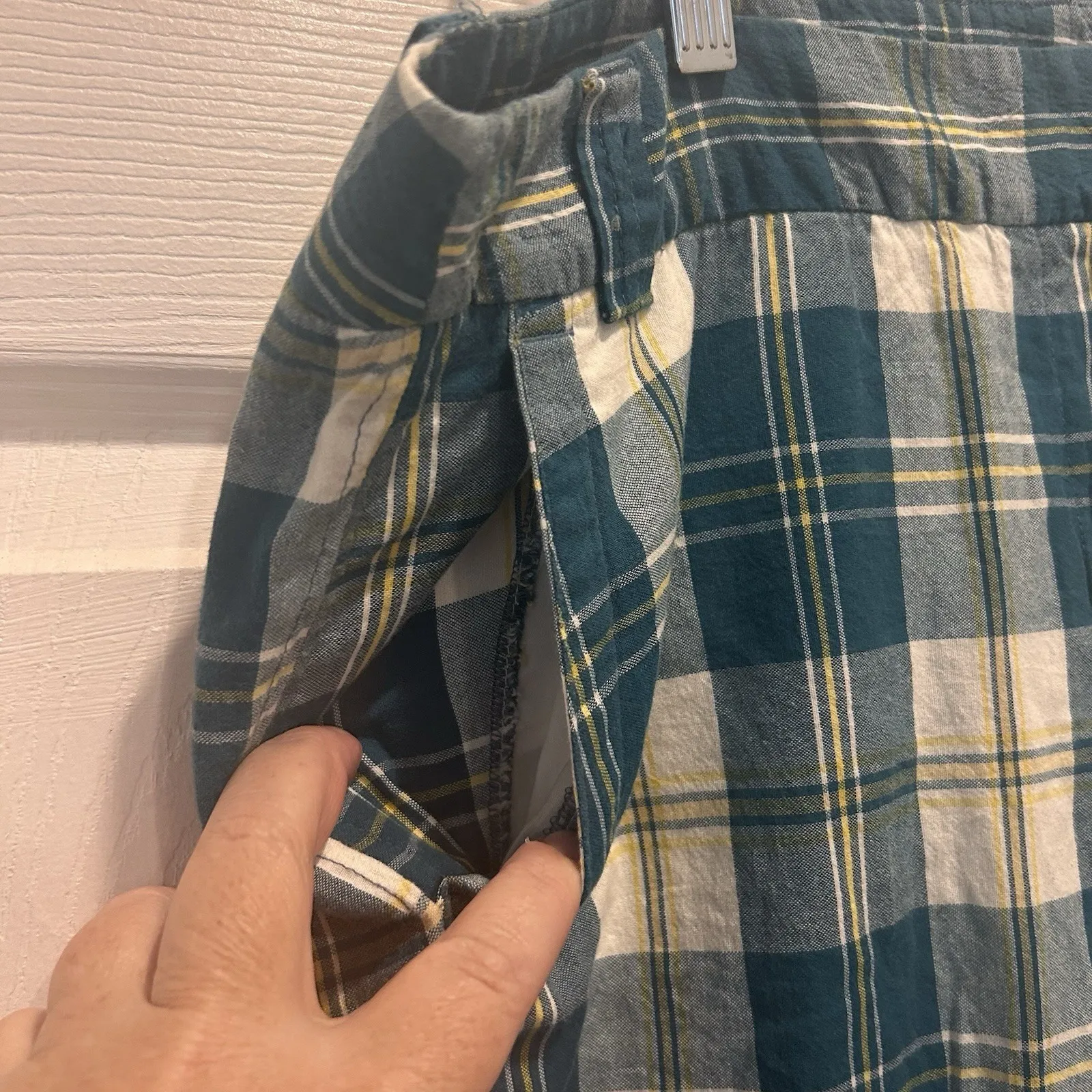 Vtg J. Crew Plaid Cropped‎ Favorite Fit Pants Green Blue Women's Size 14 - Image 6