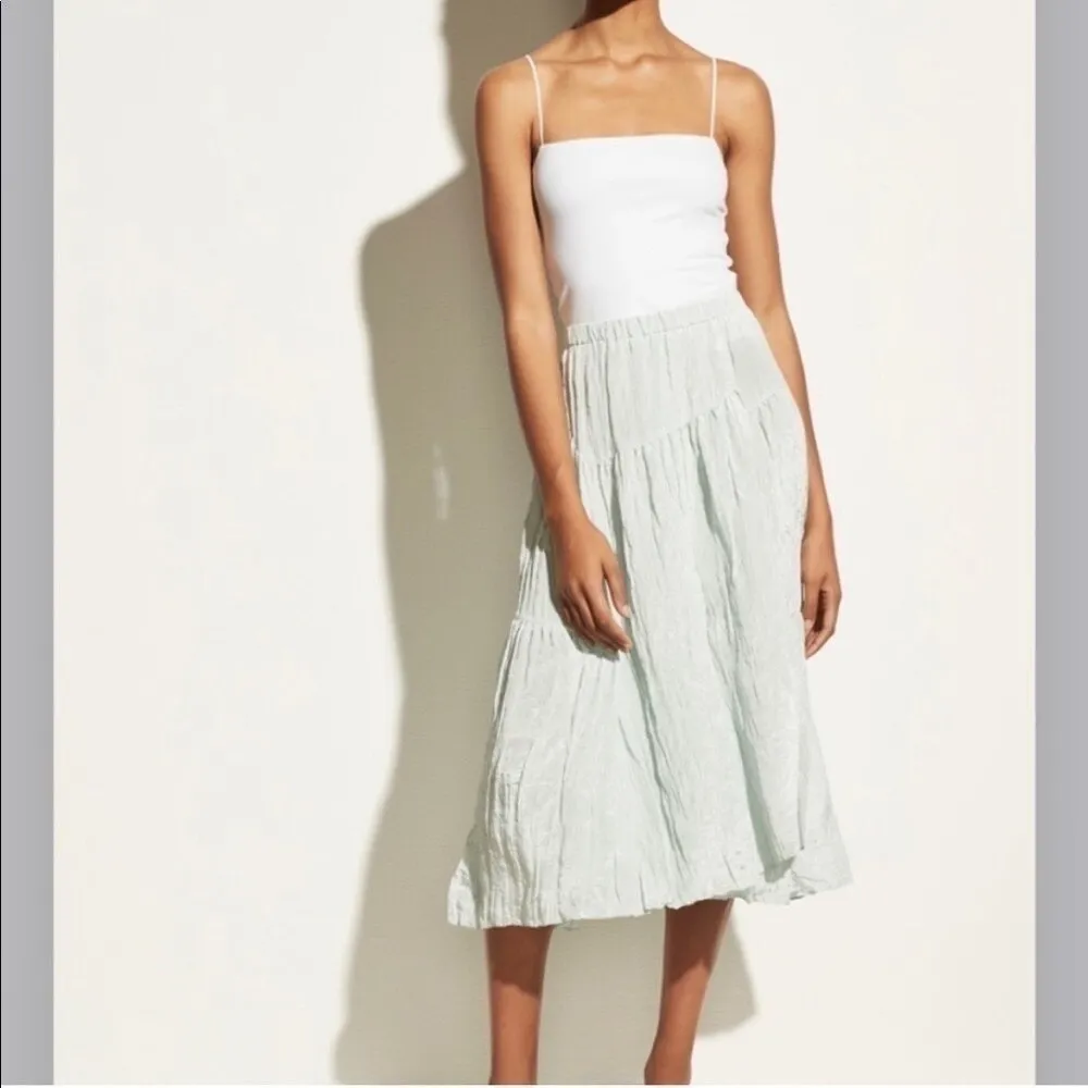 Vince Women's Tiered Asymmetric Skirt Crinkle Mint Size XS Midi Blue - Image 6
