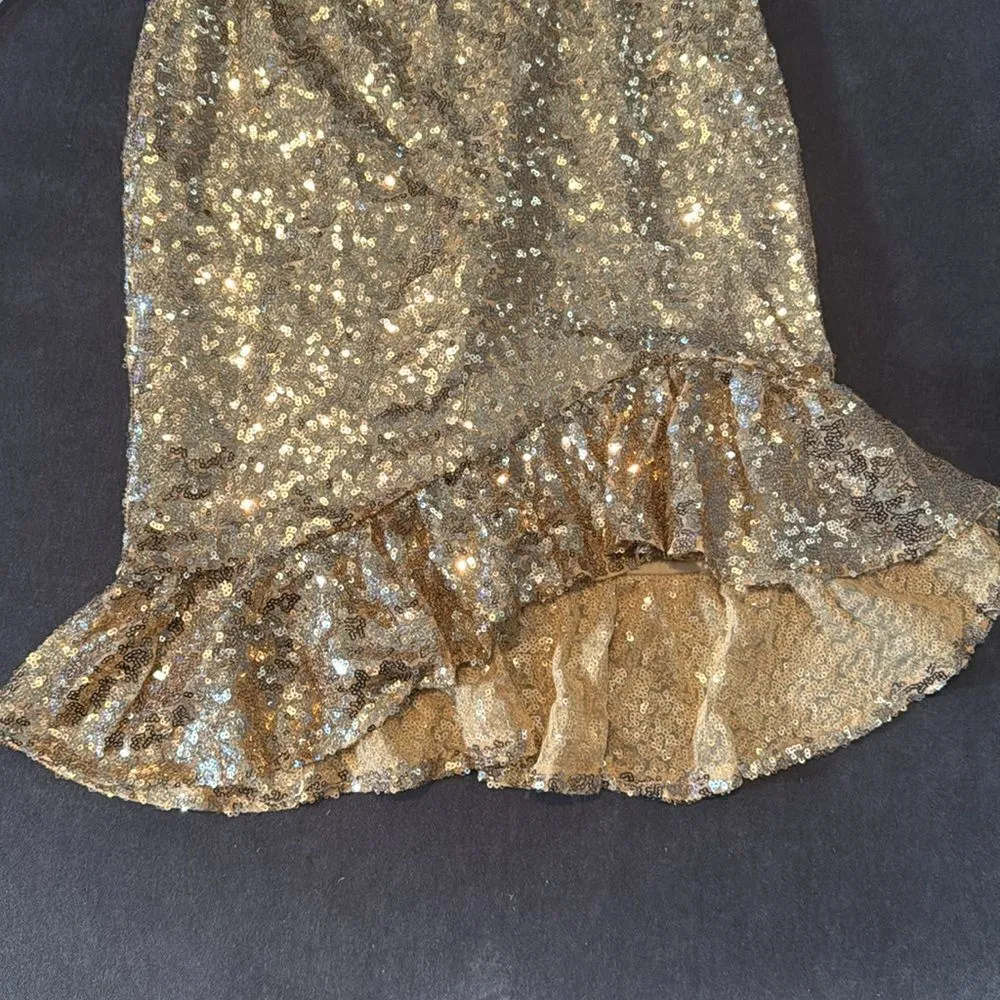 Women’s Gold Sequined Short Homecoming Dress Ruffle Hem Corset Back Size 2 NEW - Image 13