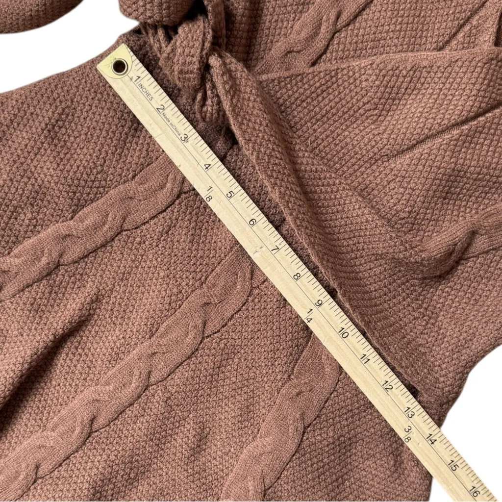 Anthropologie Greylin Cable Knit Wrap Sweater Dress Medium Mocha Brown KWD5914A - Image 8