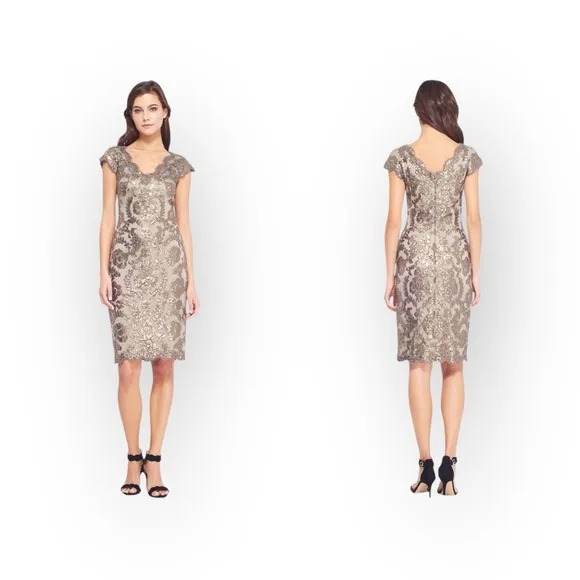 new Tadashi Shoji 𒀭 Paillette Embroidery Lace Cocktail Dress 𒀭Smoke Pearl 𒀭2 - Image 2