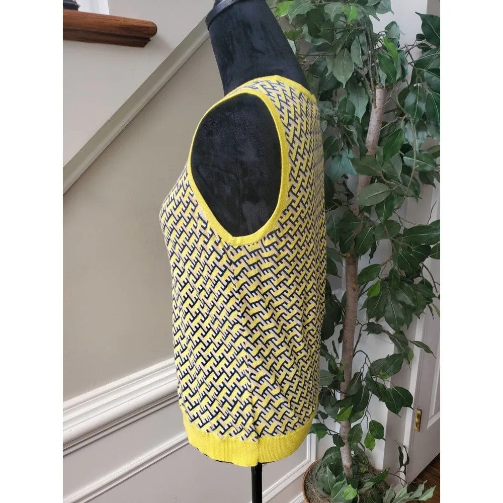 Jones New York Yellow & Black Abstract Cotton Round Neck Sleeveless Sweater M - Image 5