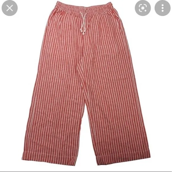 Beach Lunch Lounge Linen Blend Red & White Striped Capri Margo Pants M New - Image 3
