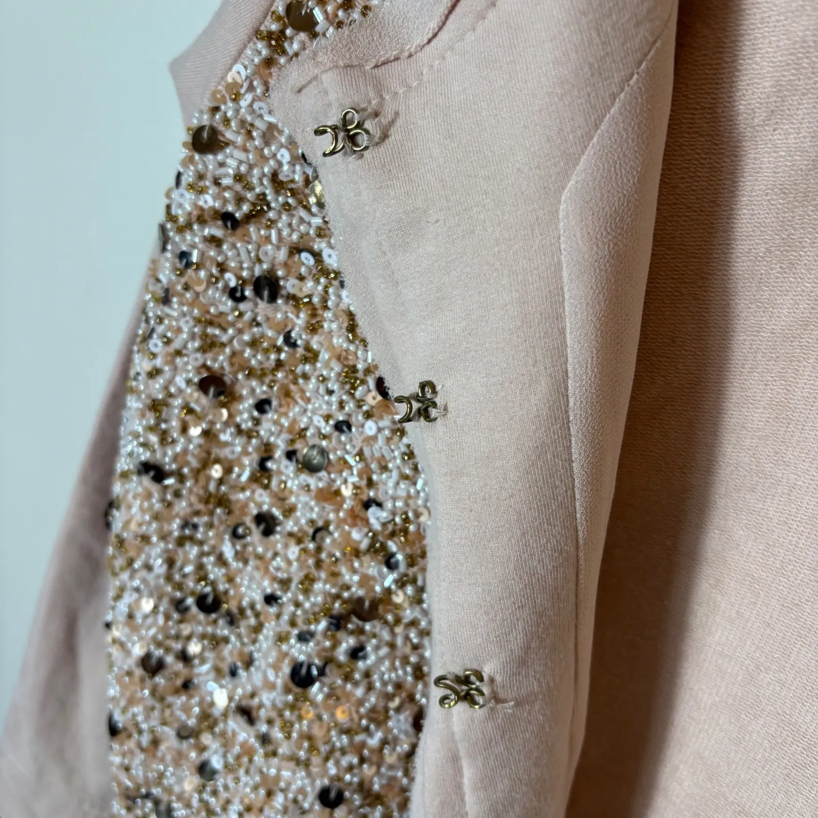 Anthropologie Postmark Paillette Sequin‎ Cardigan Size Large Tan - Image 6