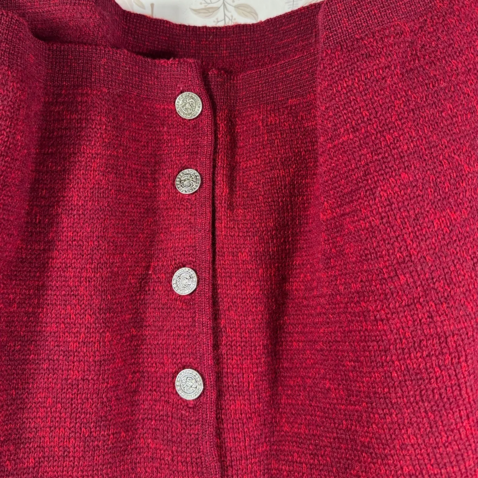 Vtg Kaso Knit 100% Worsted Wool Cardigan Burgundy Made in USA Metal Buttons L Red Size L - Image 6