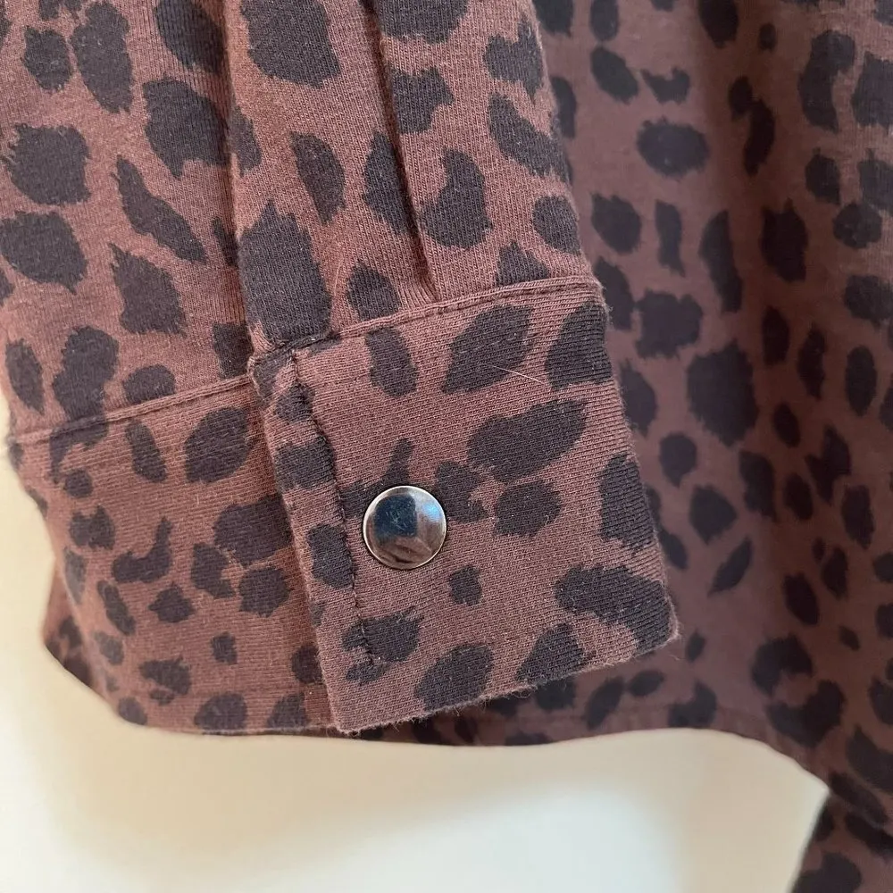 Cheetah Thick Long Sleeve Tie Front Button Down Long Sleeve Large Brown - Image 4