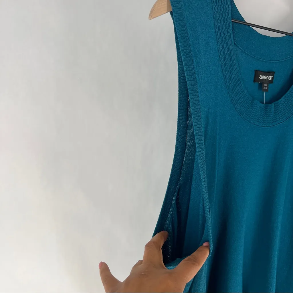 Avenue Womens Size 26/28 Teal Stretch Knit‎ Scoop Neck Sleeveless Swing Top - Image 4