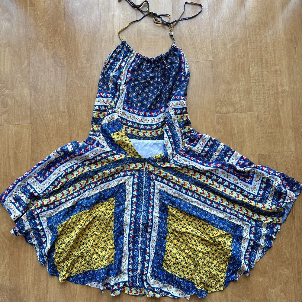 roberio sampaio Halter Mixed Paisley Print Kitschy Floral Dress, Size Medium Blue - Image 11