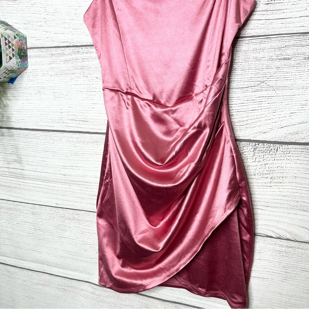Windsor Pink Satin Draped Mini Party Dress Size Large - Image 4