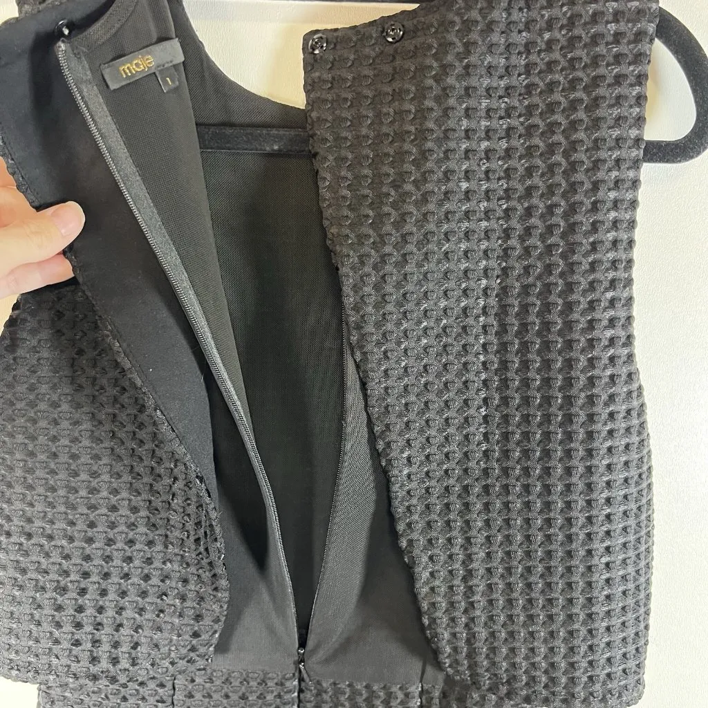 Maje Womens Back Zip Sleeveless Crew Neck Layered Swing‎ Dress Black Sz 1/Small - Image 9