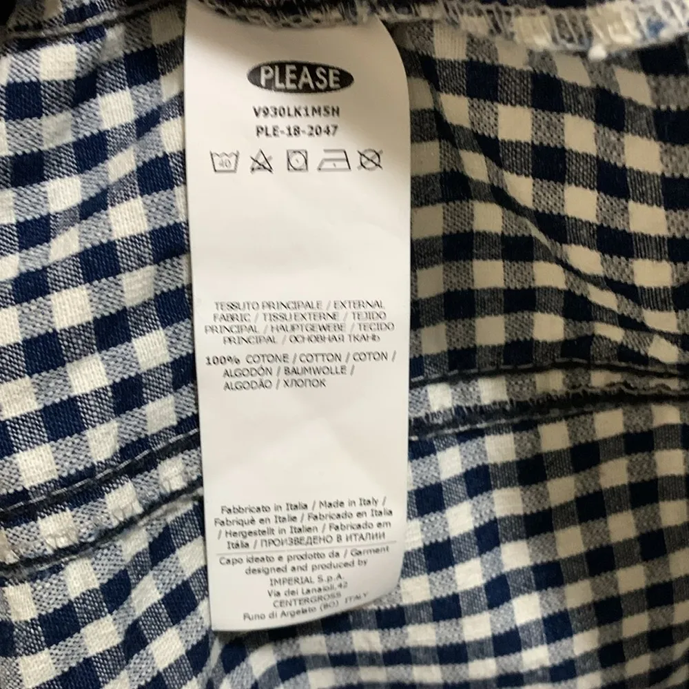 PLEASE blue & white gingham woman size SMALL bell sleeve jacket shirt button up - Image 7