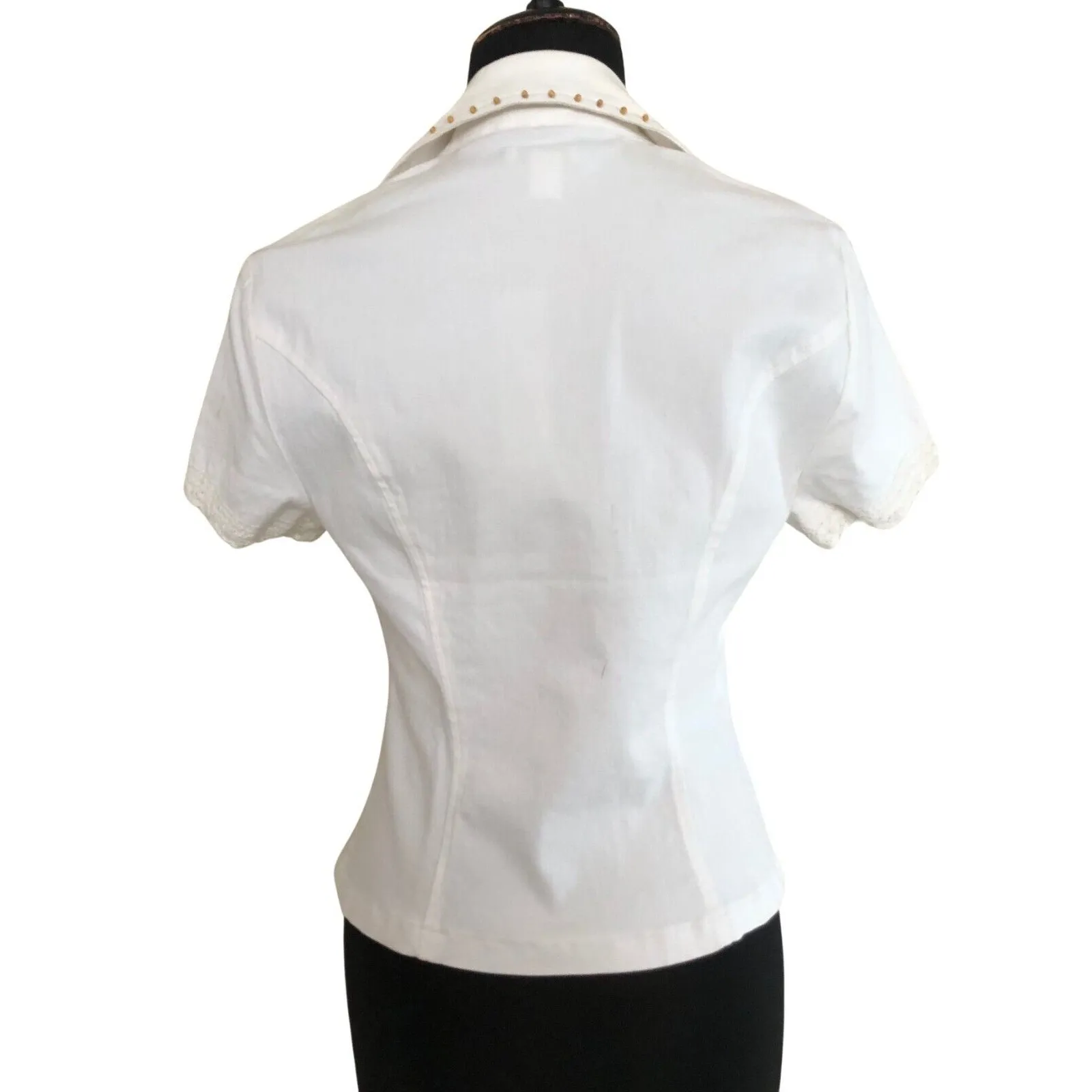 Cache  White Denim Top Jacket Beads Sea Shells Embellished $138 NWT Front Button - Image 5