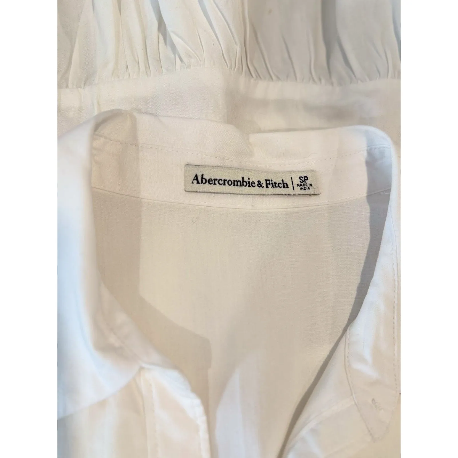 Abercrombie Fitch Dress White Puffed Poplin Mini Tiered Shirtdress Small Petite - Image 3