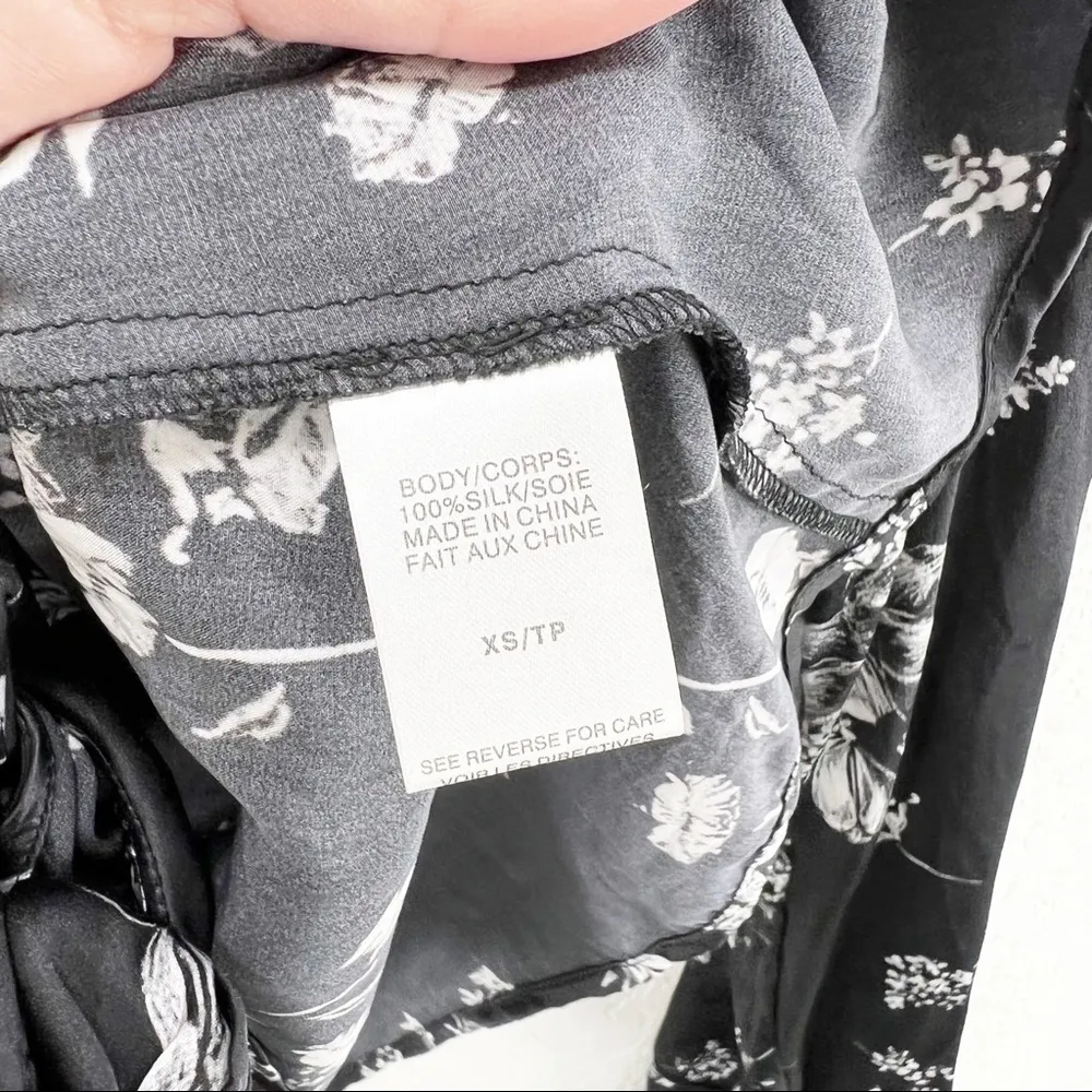 Cami NYC Lila Tie Detail Floral Silk Blouse Long Sleeve Black XS - Image 5